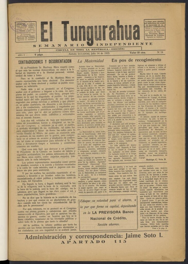 Miniatura de El Tungurahua del 14 de julio de 1935