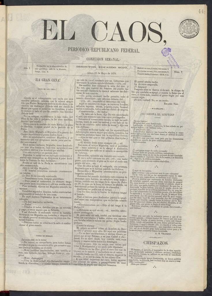 Miniatura de El Caos: confusión semanal del 23 de mayo de 1870