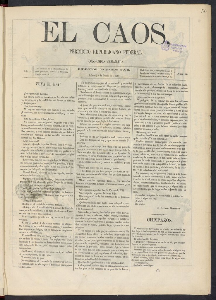 Miniatura de El Caos: confusión semanal del 13 de junio de 1870
