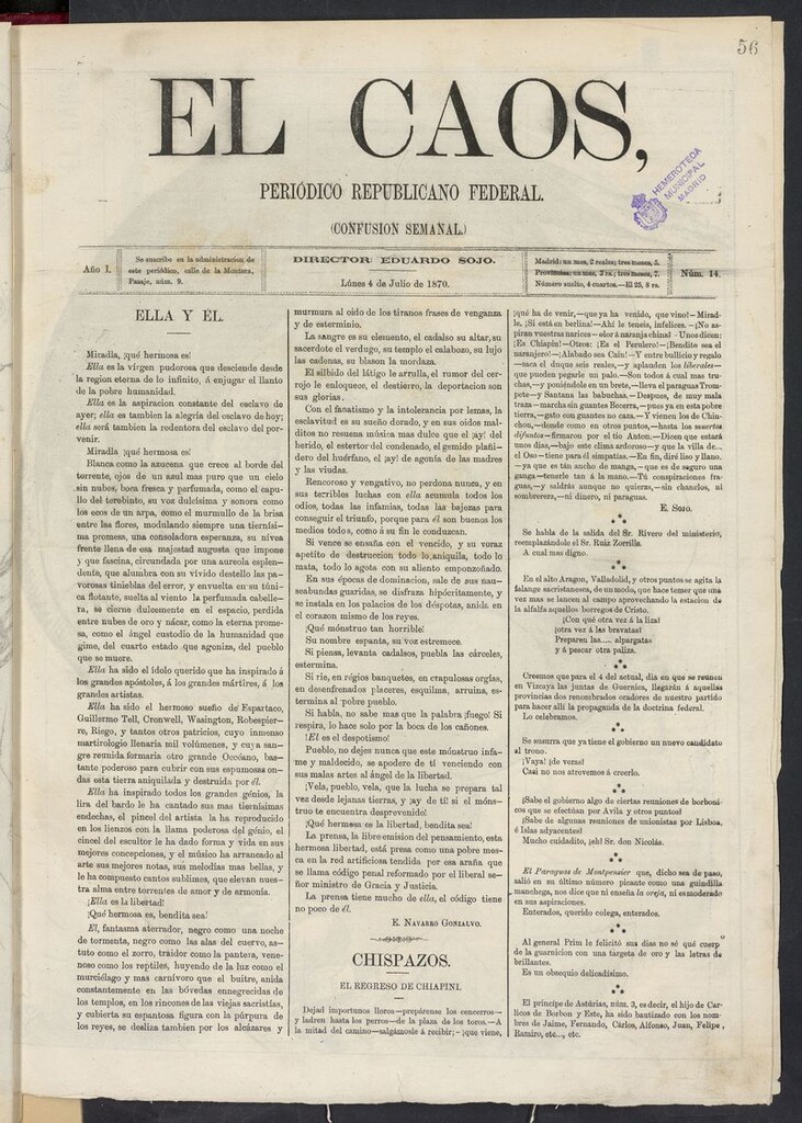 Miniatura de El Caos: confusión semanal del 4 de julio de 1870