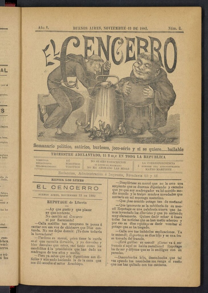 Miniatura de El Cencerro (Buenos Aires, 1882) del 13 de noviembre de 1882
