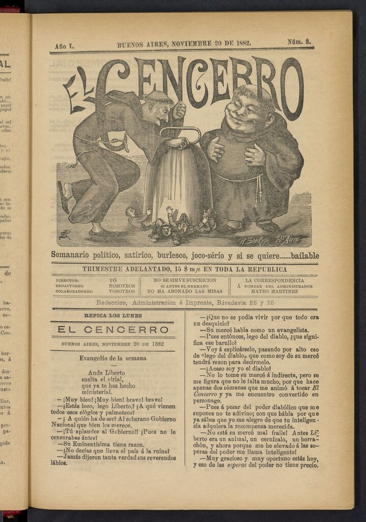 Miniatura de El Cencerro (Buenos Aires, 1882) del 20 de noviembre de 1882