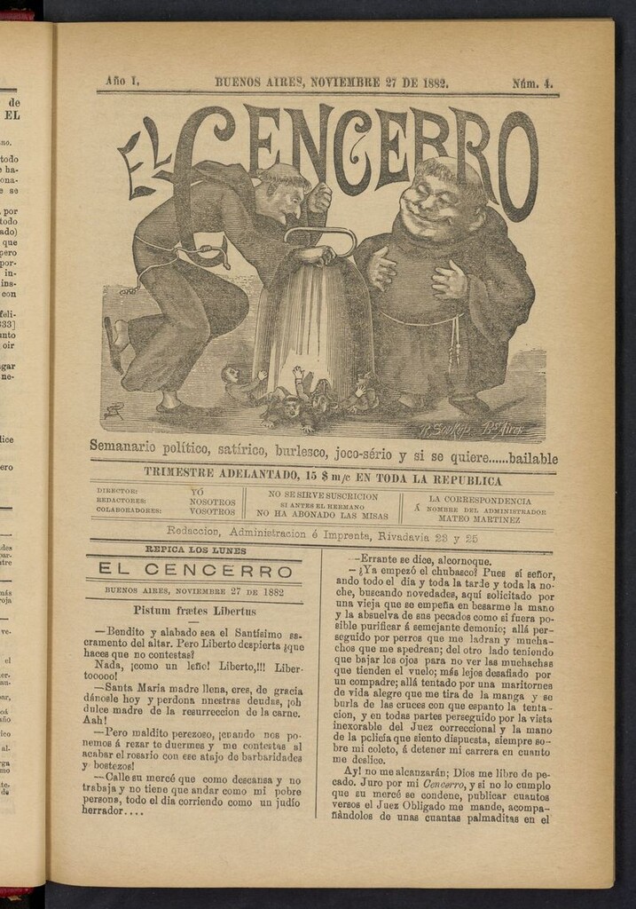 Miniatura de El Cencerro (Buenos Aires, 1882) del 27 de noviembre de 1882