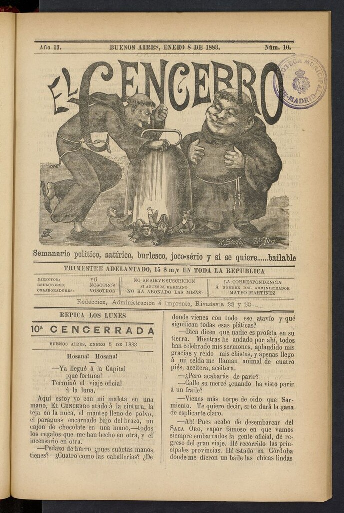 Miniatura de El Cencerro (Buenos Aires, 1882) del 8 de enero de 1883