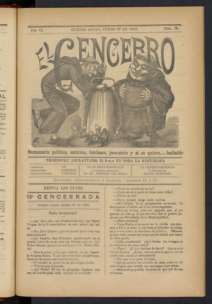 Miniatura de El Cencerro (Buenos Aires, 1882) del 29 de enero de 1883