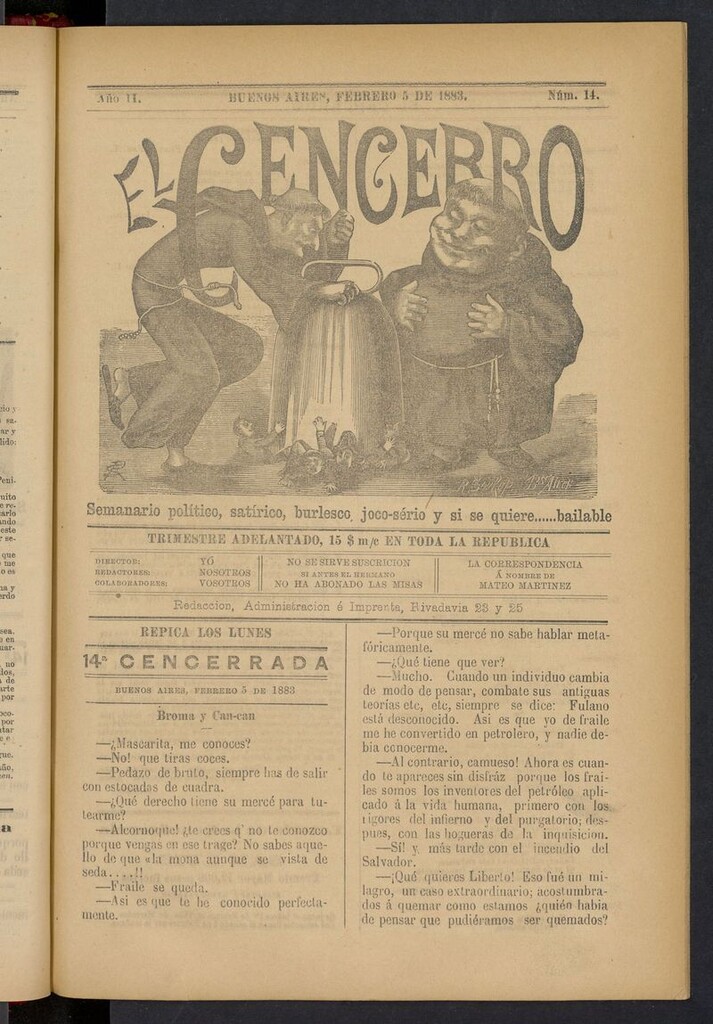 Miniatura de El Cencerro (Buenos Aires, 1882) del 5 de febrero de 1883