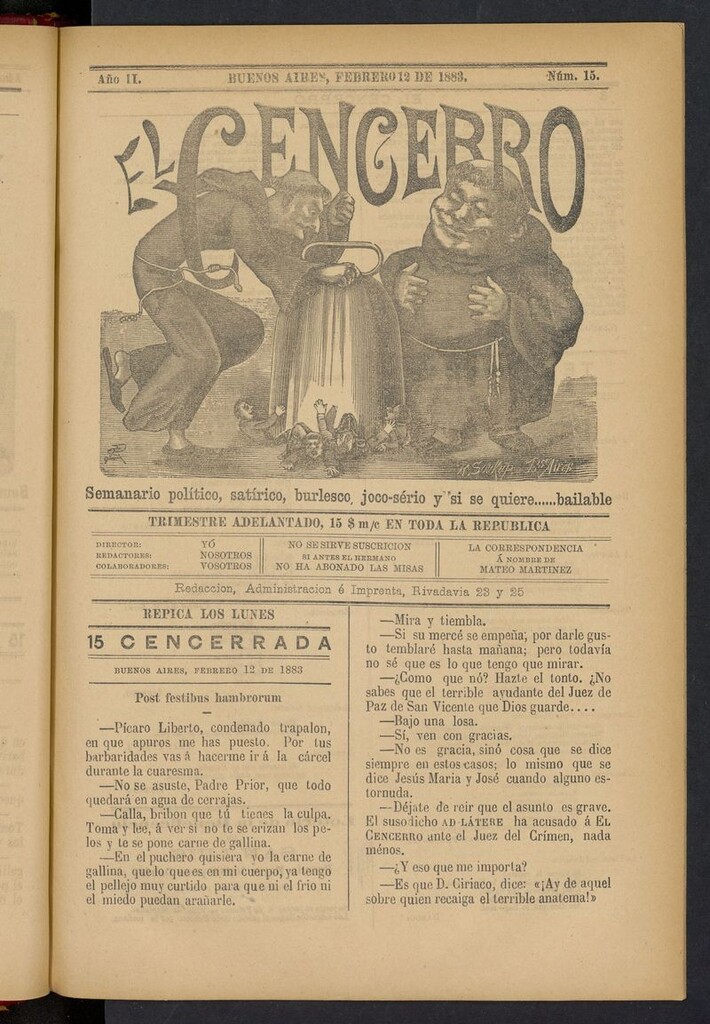 Miniatura de El Cencerro (Buenos Aires, 1882) del 12 de febrero de 1883