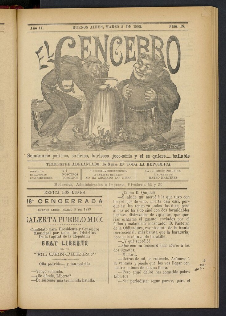 Miniatura de El Cencerro (Buenos Aires, 1882) del 5 de marzo de 1883