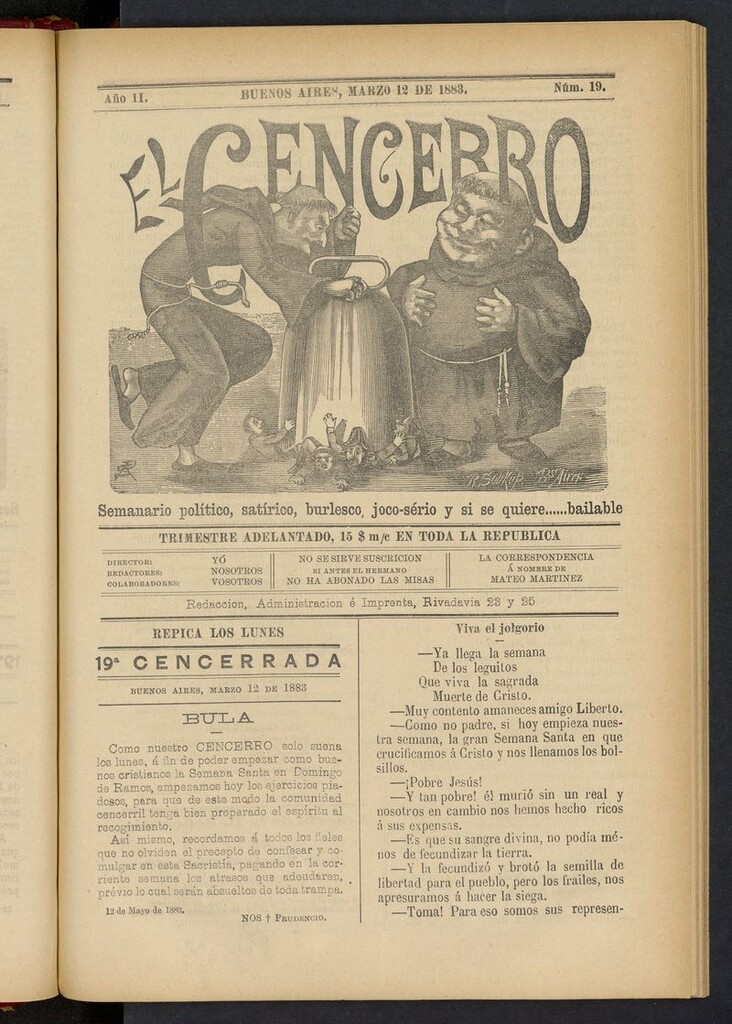 Miniatura de El Cencerro (Buenos Aires, 1882) del 12 de marzo de 1883