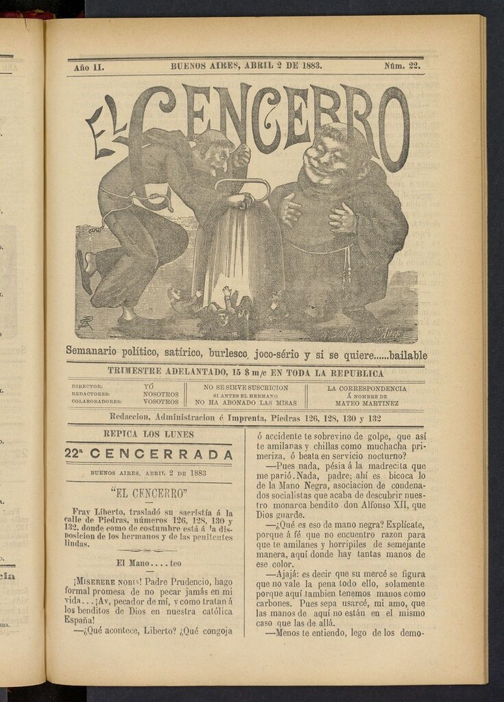 Miniatura de El Cencerro (Buenos Aires, 1882) del 2 de abril de 1883