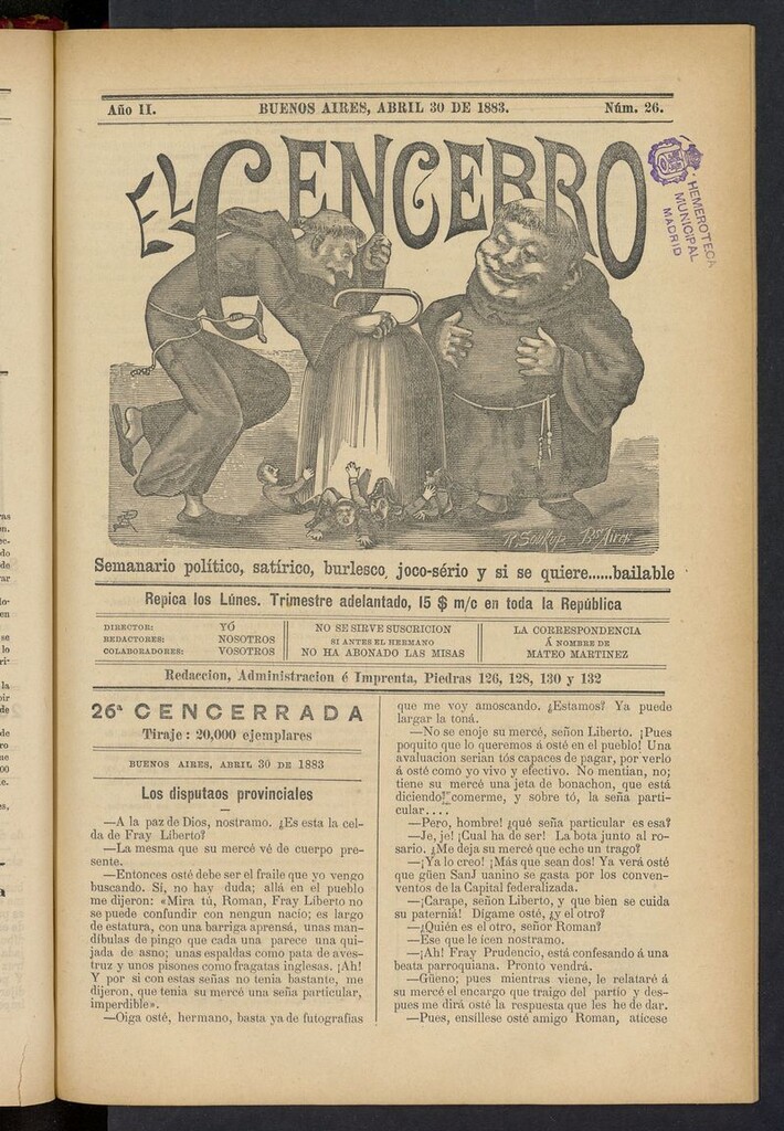 Miniatura de El Cencerro (Buenos Aires, 1882) del 30 de abril de 1883