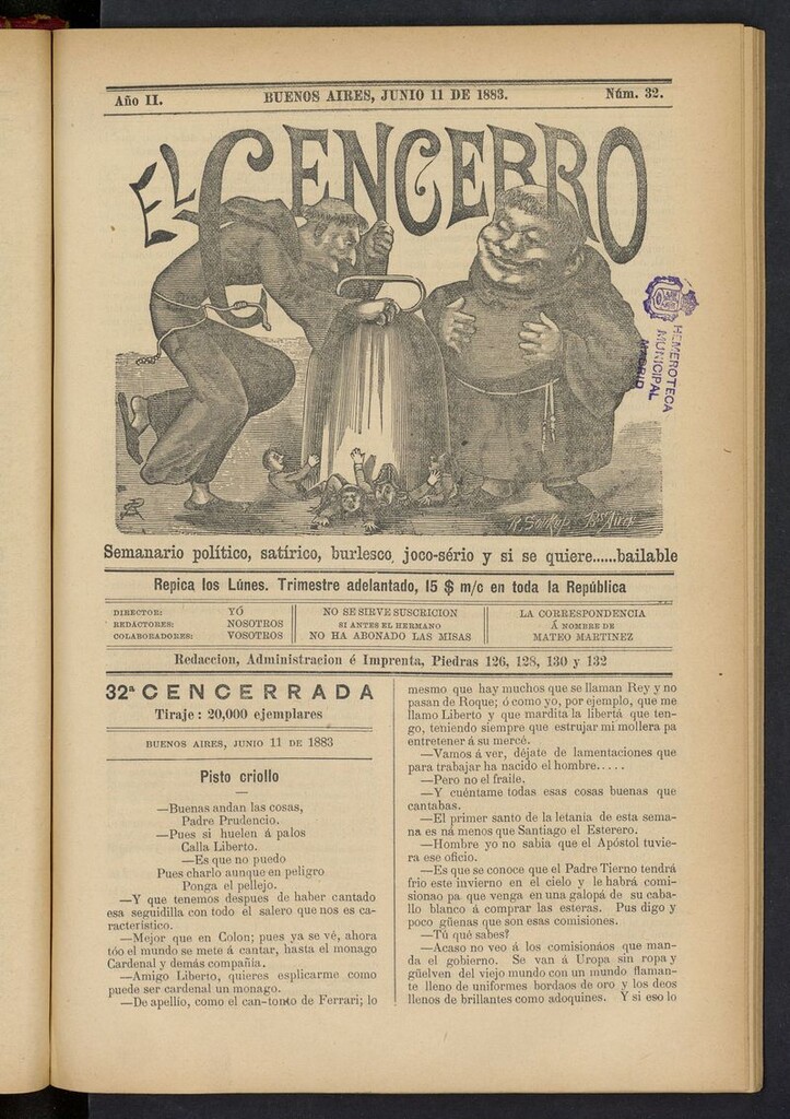 Miniatura de El Cencerro (Buenos Aires, 1882) del 11 de junio de 1883