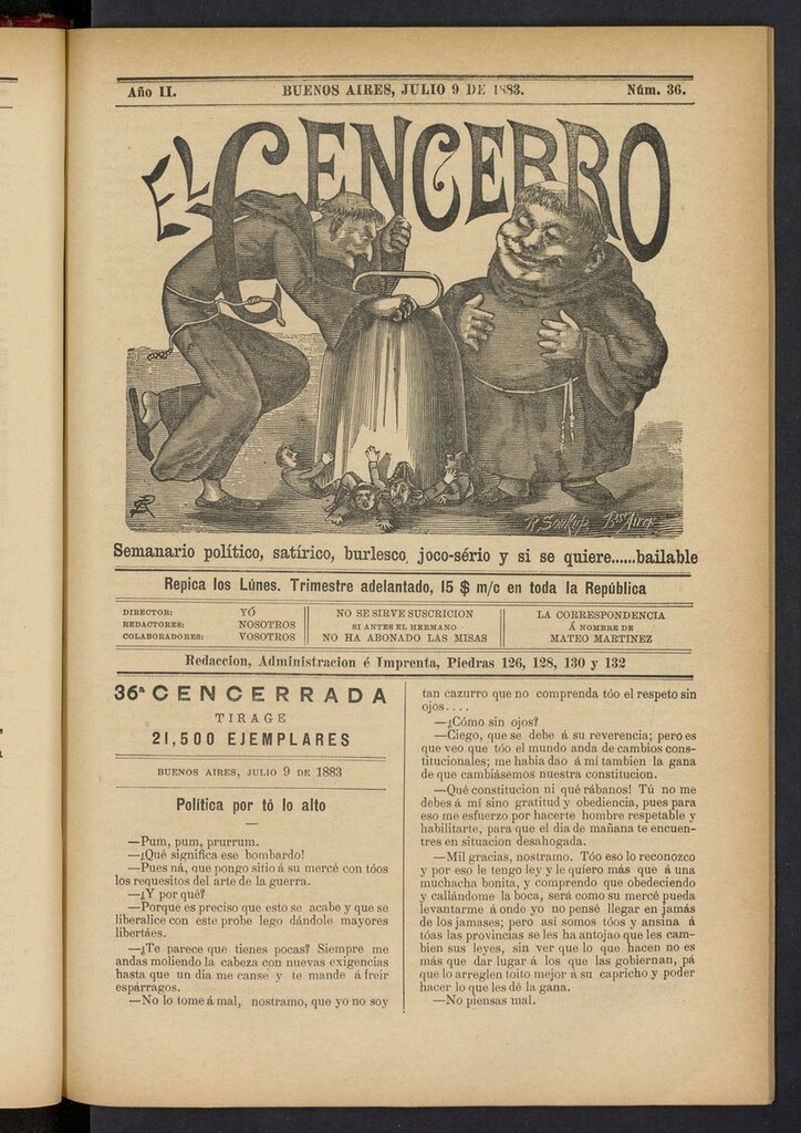 Miniatura de El Cencerro (Buenos Aires, 1882) del 9 de julio de 1883