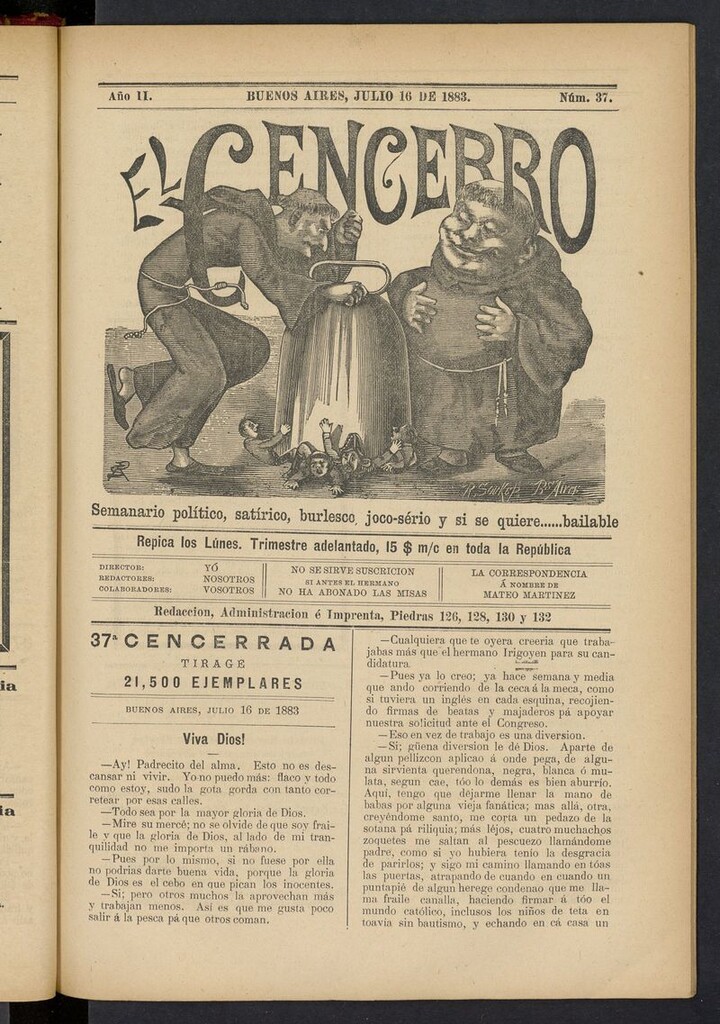 Miniatura de El Cencerro (Buenos Aires, 1882) del 16 de julio de 1883