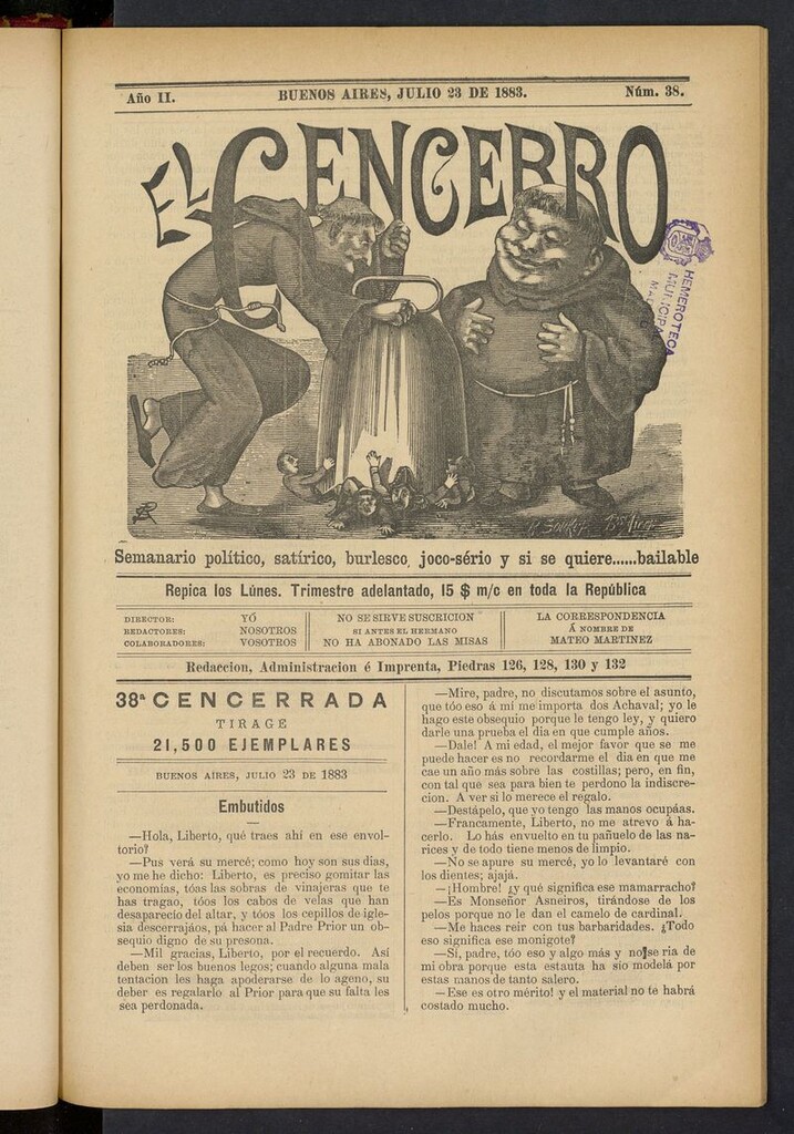 Miniatura de El Cencerro (Buenos Aires, 1882) del 23 de julio de 1883