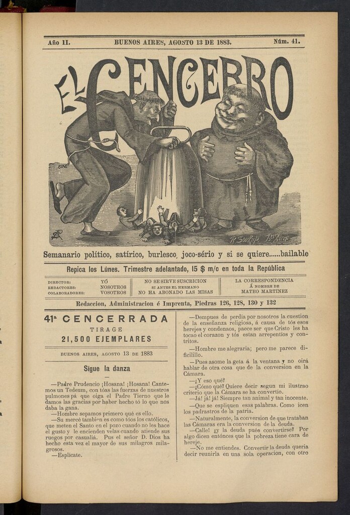 Miniatura de El Cencerro (Buenos Aires, 1882) del 13 de agosto de 1883