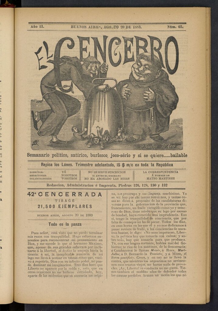 Miniatura de El Cencerro (Buenos Aires, 1882) del 20 de agosto de 1883
