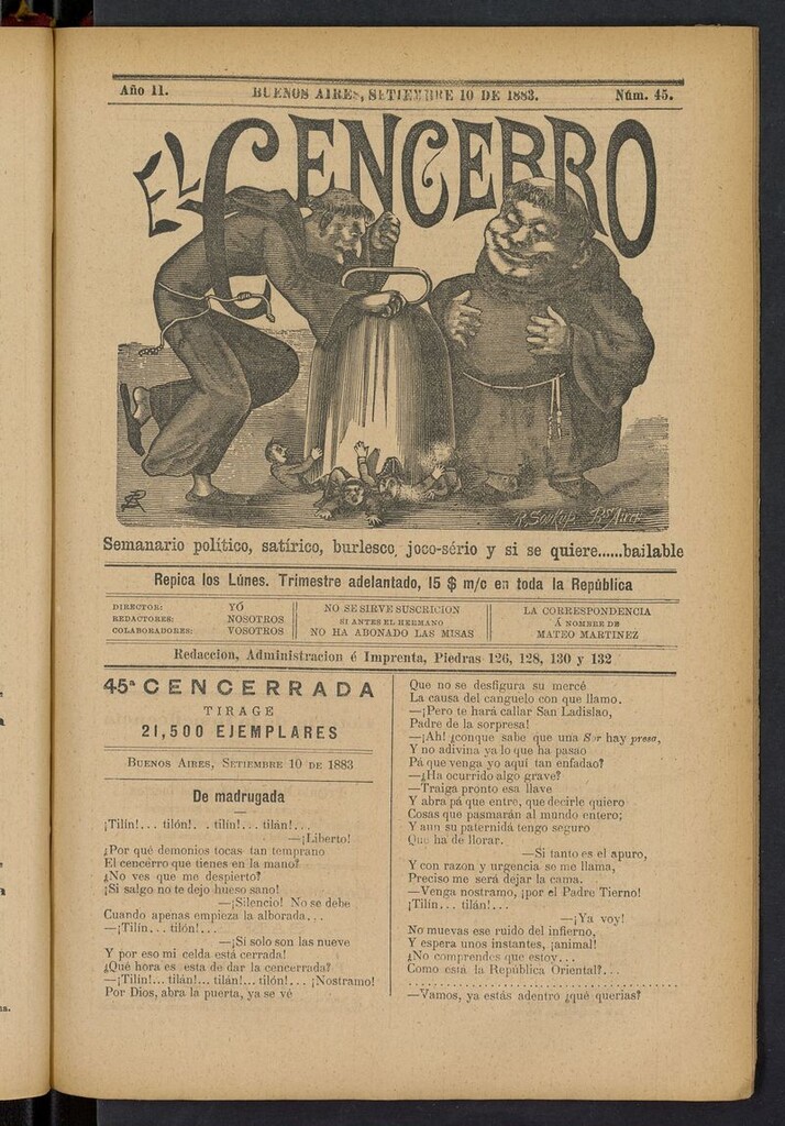Miniatura de El Cencerro (Buenos Aires, 1882) del 10 de septiembre de 1883