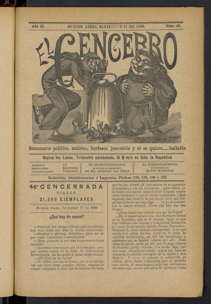 Miniatura de El Cencerro (Buenos Aires, 1882) del 17 de septiembre de 1883