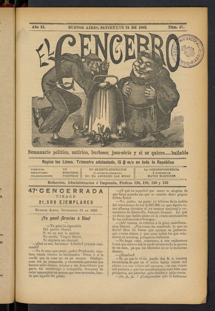 Miniatura de El Cencerro (Buenos Aires, 1882) del 24 de septiembre de 1883