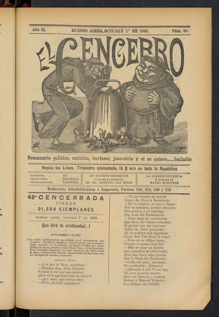 Miniatura de El Cencerro (Buenos Aires, 1882) del 1 de octubre de 1883