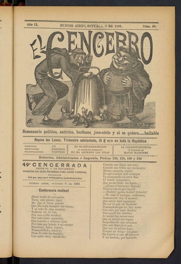 Miniatura de El Cencerro (Buenos Aires, 1882) del 8 de octubre de 1883