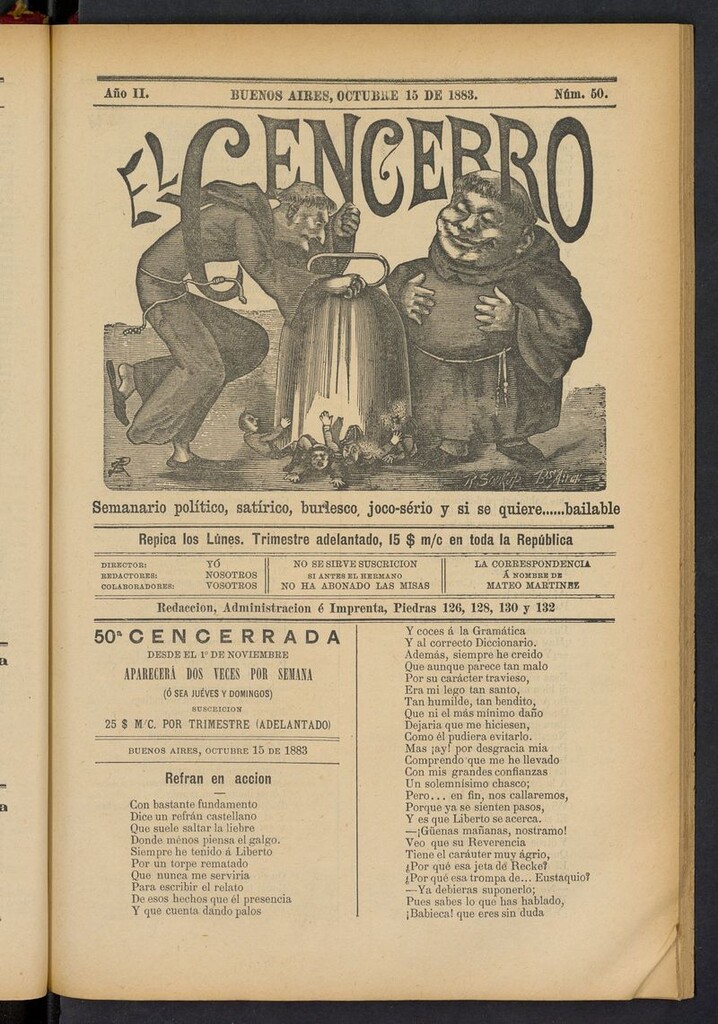 Miniatura de El Cencerro (Buenos Aires, 1882) del 15 de octubre de 1883