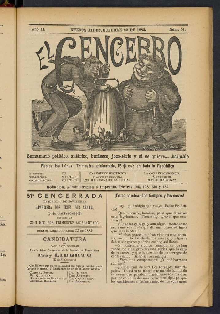 Miniatura de El Cencerro (Buenos Aires, 1882) del 22 de octubre de 1883