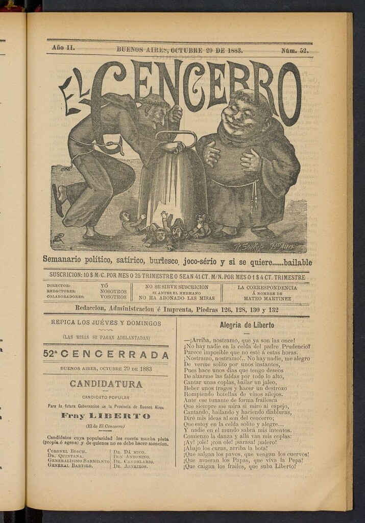 Miniatura de El Cencerro (Buenos Aires, 1882) del 29 de octubre de 1883