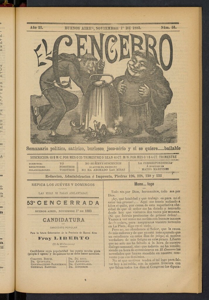 Miniatura de El Cencerro (Buenos Aires, 1882) del 1 de noviembre de 1883