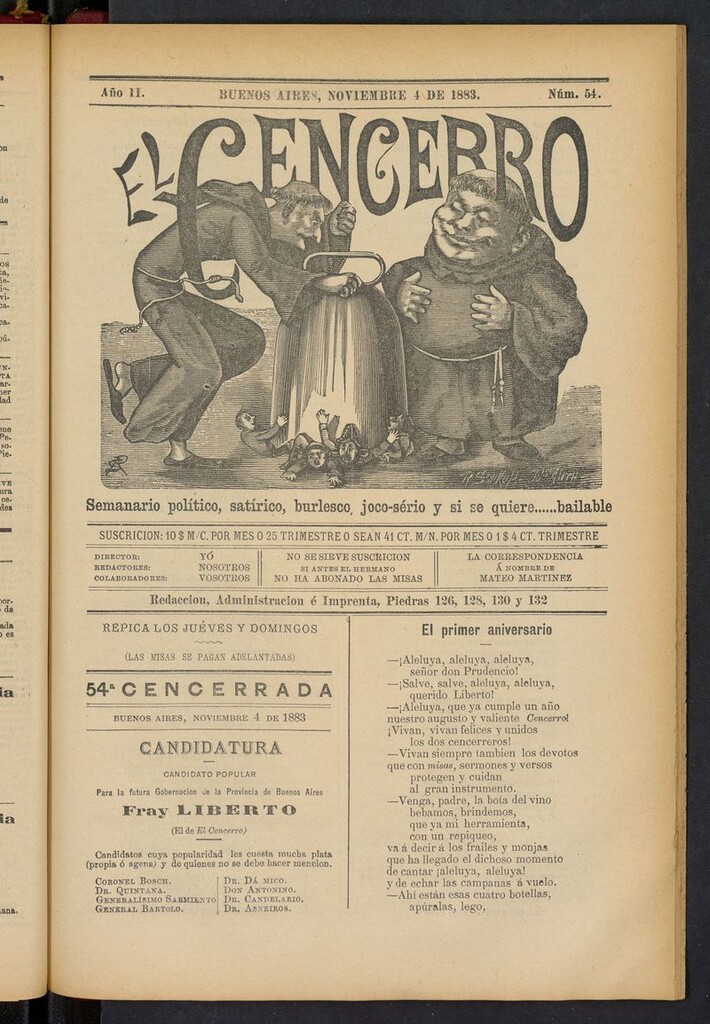 Miniatura de El Cencerro (Buenos Aires, 1882) del 4 de noviembre de 1883