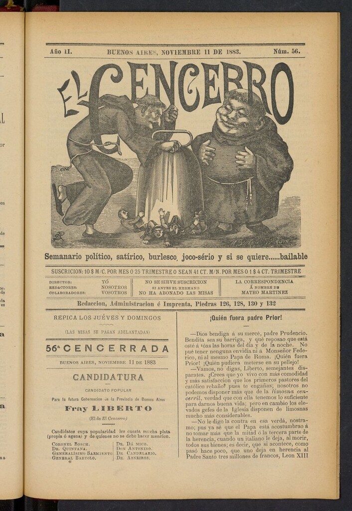 Miniatura de El Cencerro (Buenos Aires, 1882) del 11 de noviembre de 1883