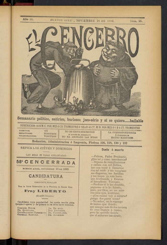 Miniatura de El Cencerro (Buenos Aires, 1882) del 18 de noviembre de 1883