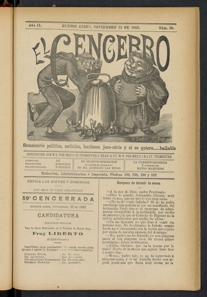 Miniatura de El Cencerro (Buenos Aires, 1882) del 22 de noviembre de 1883