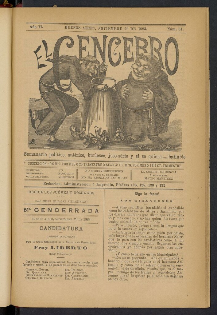 Miniatura de El Cencerro (Buenos Aires, 1882) del 29 de noviembre de 1883