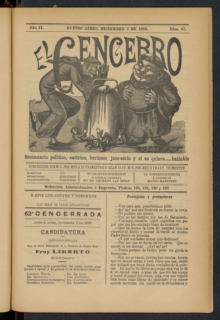 Miniatura de El Cencerro (Buenos Aires, 1882) del 2 de diciembre de 1883