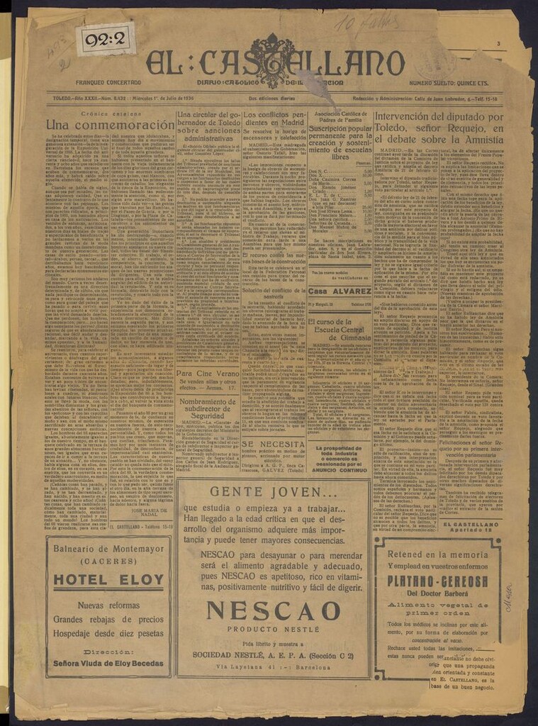 Miniatura de El Castellano (Toledo. 1904) del 1 de julio de 1936