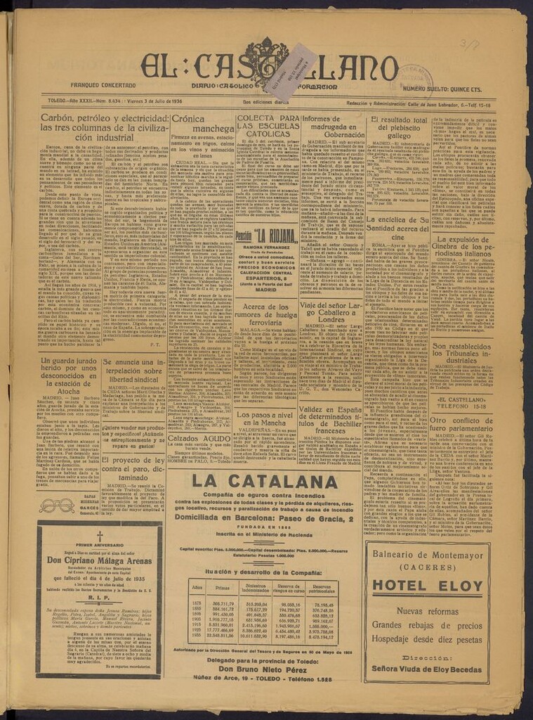 Miniatura de El Castellano (Toledo. 1904) del 3 de julio de 1936