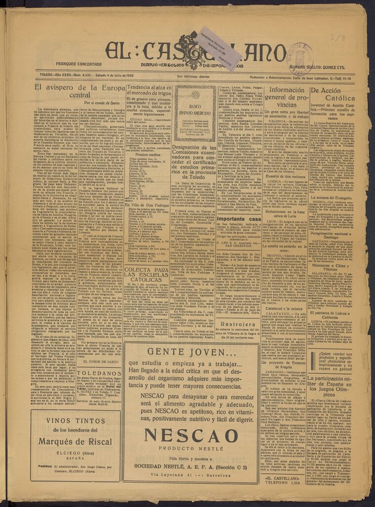 Miniatura de El Castellano (Toledo. 1904) del 4 de julio de 1936
