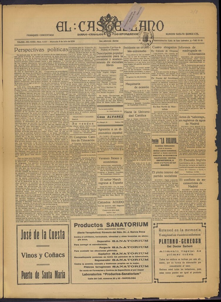 Miniatura de El Castellano (Toledo. 1904) del 8 de julio de 1936
