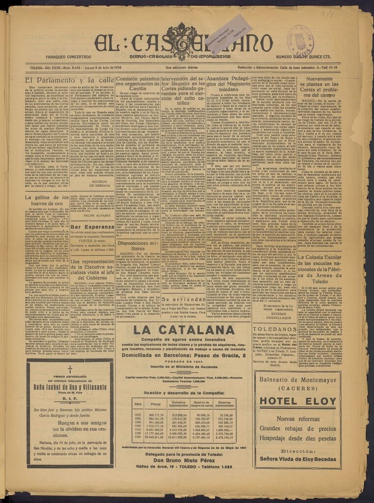 Miniatura de El Castellano (Toledo. 1904) del 9 de julio de 1936