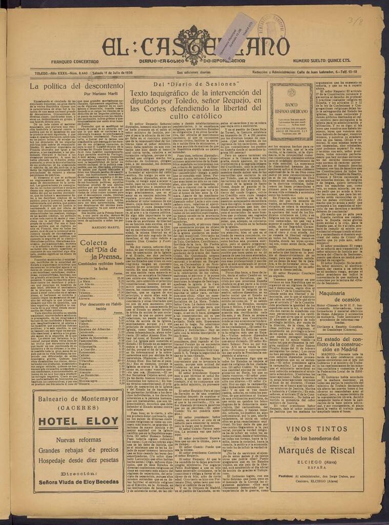 Miniatura de El Castellano (Toledo. 1904) del 11 de julio de 1936