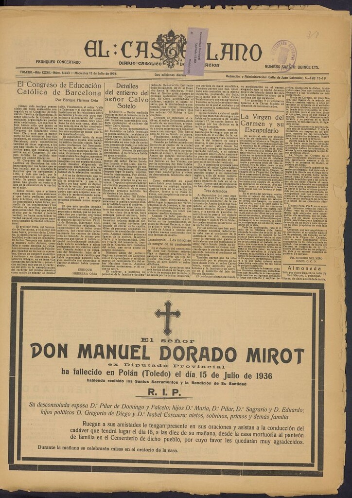 Miniatura de El Castellano (Toledo. 1904) del 15 de julio de 1936