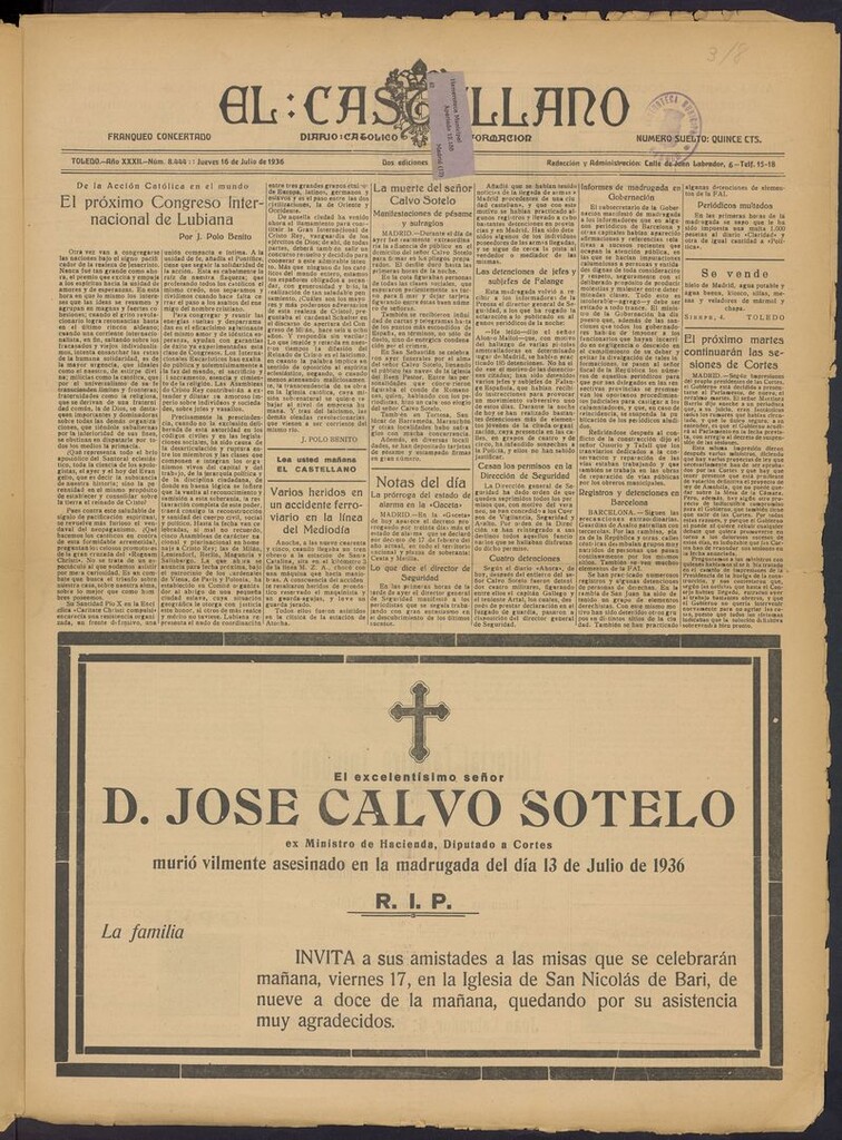 Miniatura de El Castellano (Toledo. 1904) del 16 de julio de 1936
