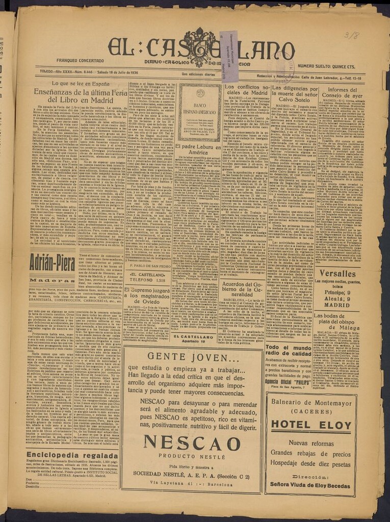 Miniatura de El Castellano (Toledo. 1904) del 18 de julio de 1936