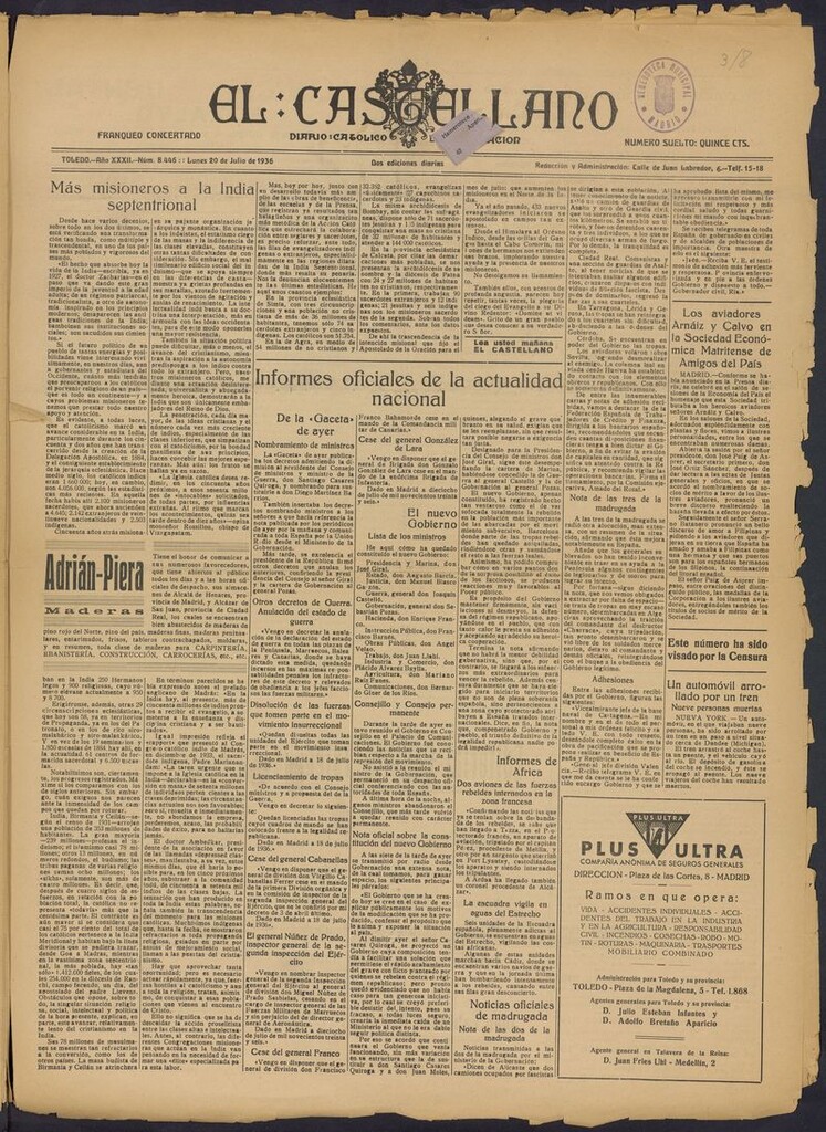 Miniatura de El Castellano (Toledo. 1904) del 20 de julio de 1936