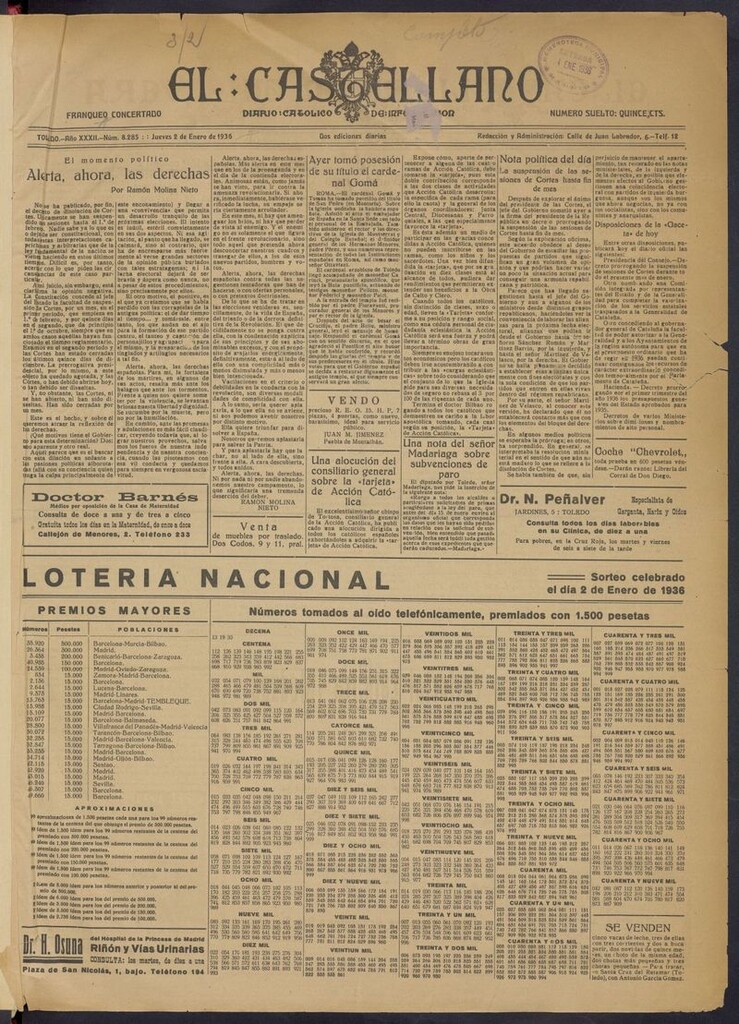 Miniatura de El Castellano (Toledo. 1904) del 2 de enero de 1936