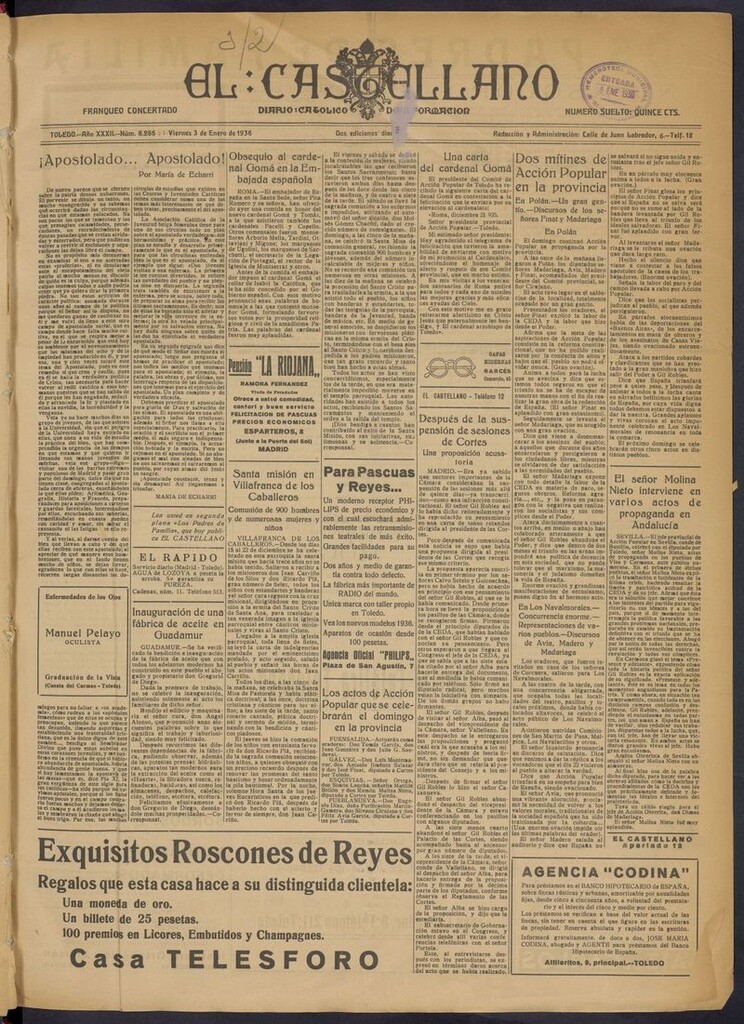 Miniatura de El Castellano (Toledo. 1904) del 3 de enero de 1936