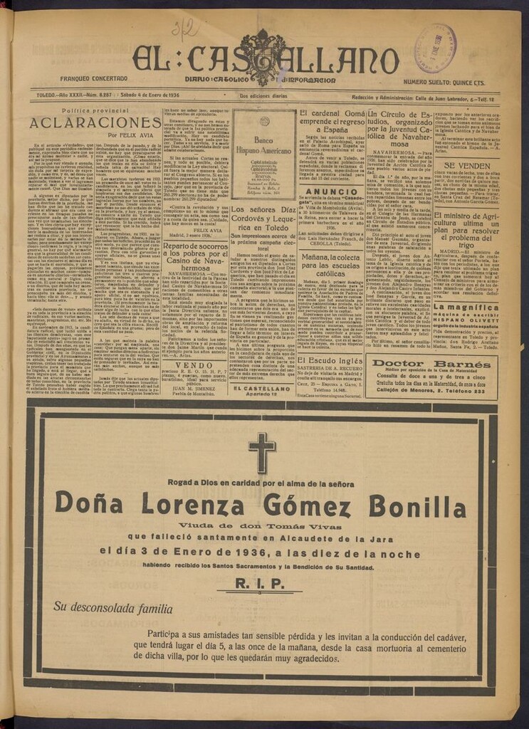 Miniatura de El Castellano (Toledo. 1904) del 4 de enero de 1936