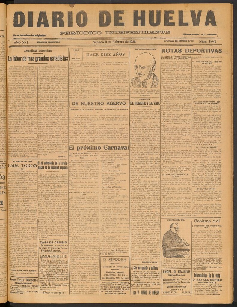 Miniatura de Diario de Huelva : periódico independiente del 11 de febrero de 1928